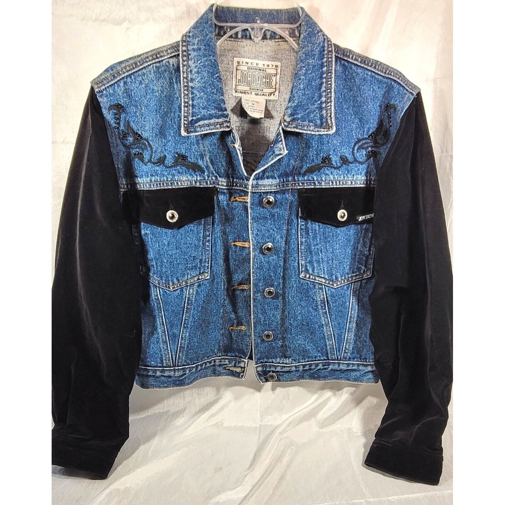 Jordache Jeanswear Women's Denim & Velvet Cropped Jean Jacket - Medium